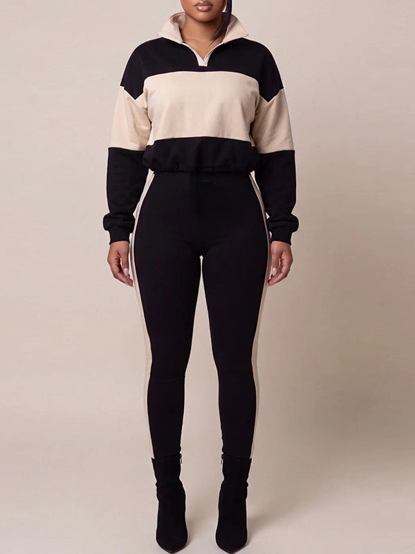 Two-Tone Polo Top & Pants Set