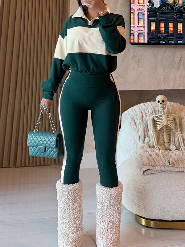 Two-Tone Polo Top & Pants Set