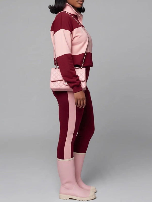 Two-Tone Polo Top & Pants Set