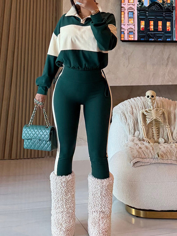 Two-Tone Polo Top & Pants Set