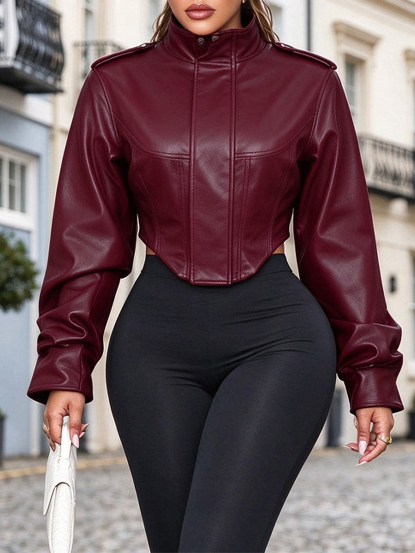 Faux-Leather Stand-Collar Jacket