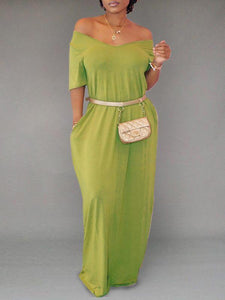 Solid V-Neck Maxi Dress--Clearance