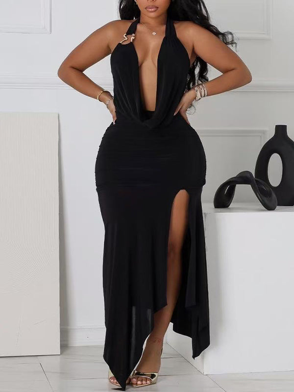 Cowl-Neck Halter Dress