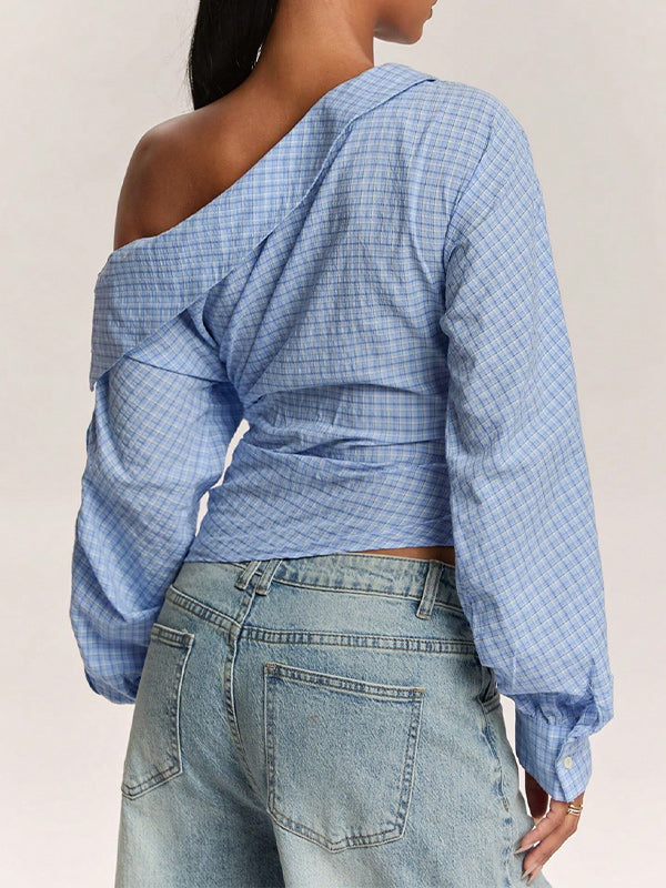 Plaid Boat-Neck Shirt
