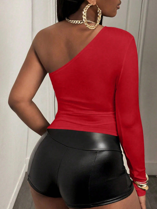 Solid One-Shoulder Tee