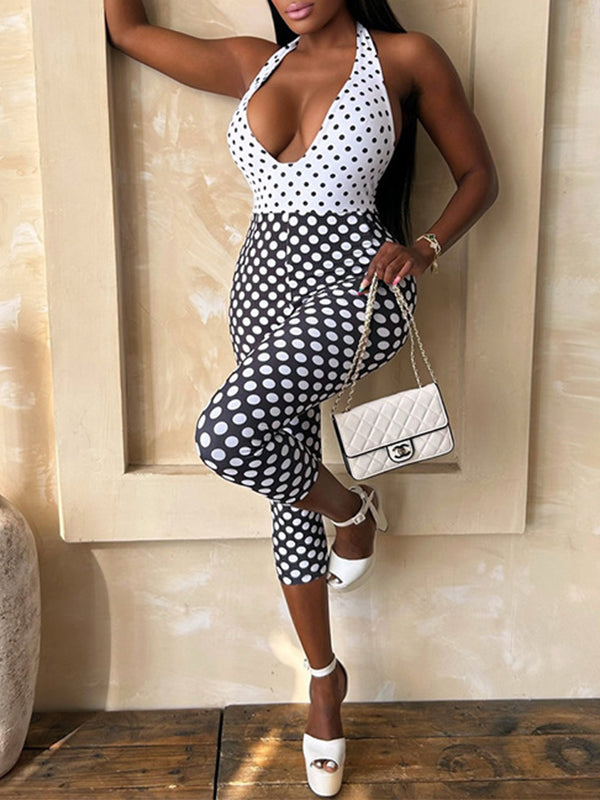 Dot Combo Halter Jumpsuit