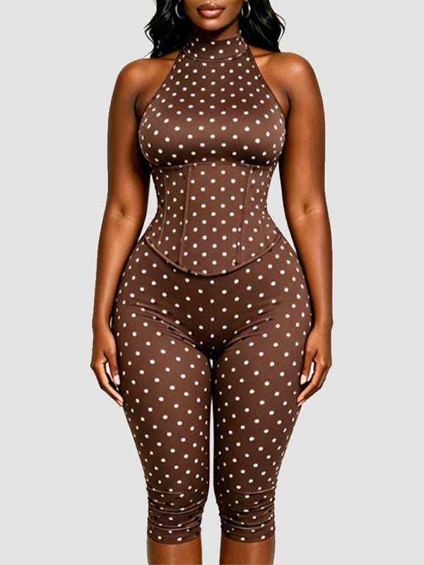 Dot Halter Jumpsuit with Corset