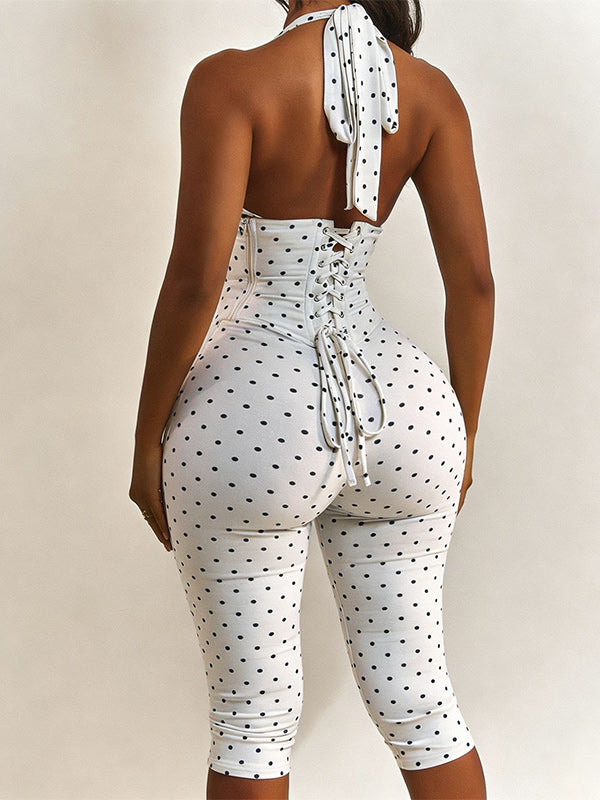 Dot Halter Jumpsuit with Corset
