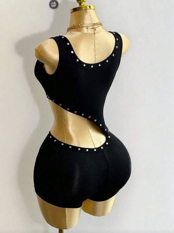 Lace-Up Sleeveless Romper