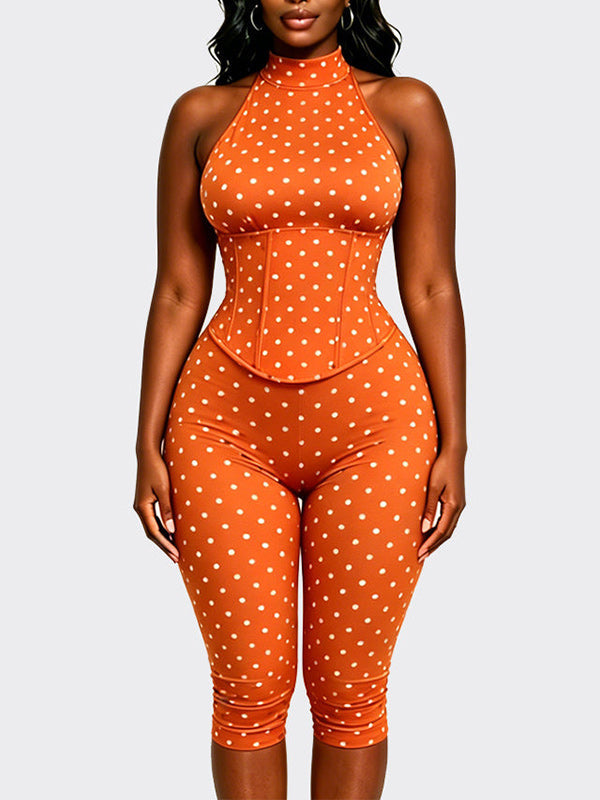 Dot Halter Jumpsuit with Corset