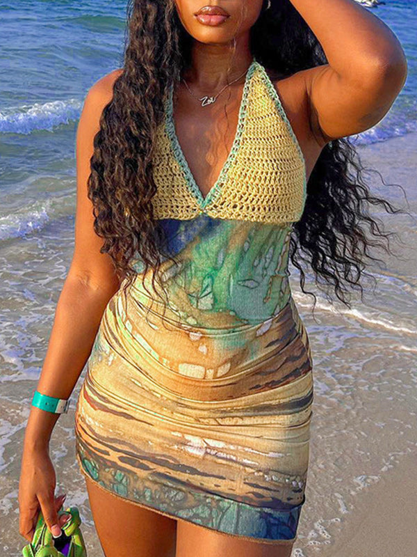 Knit Combo Halter Dress