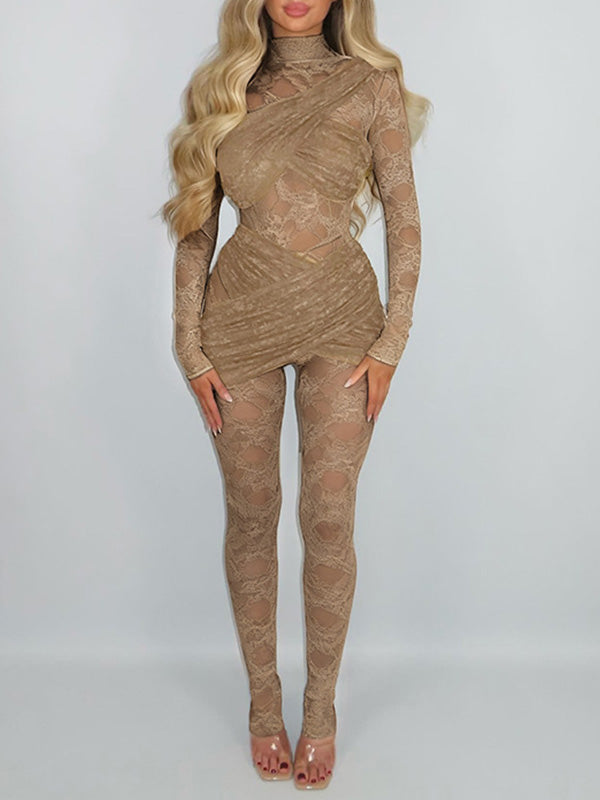 Solid Tied Lace Jumpsuit