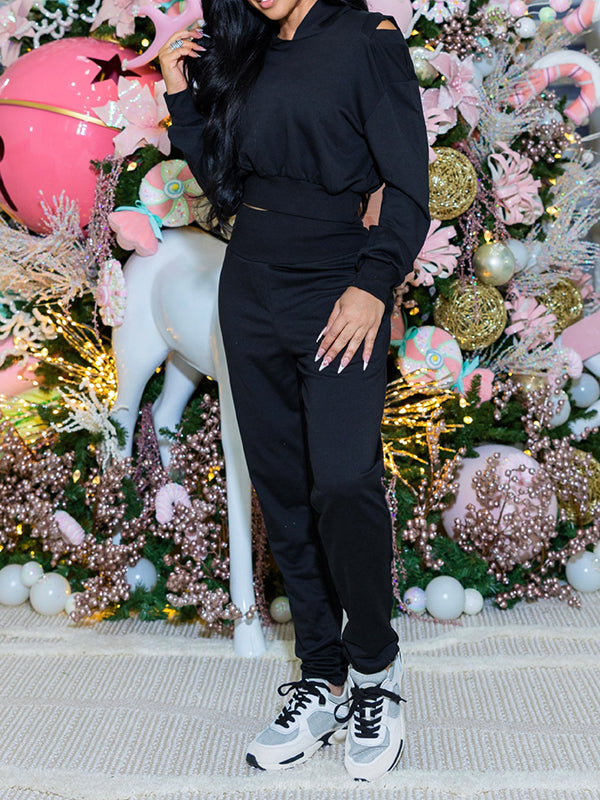 Solid Hoodie & Pants Set