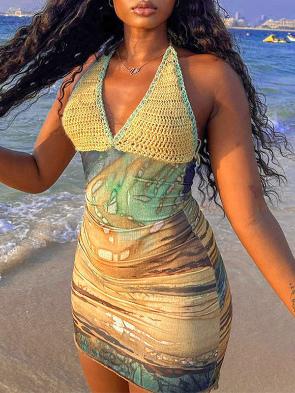 Knit Combo Halter Dress