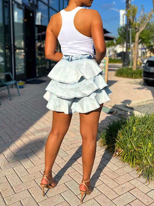 Ruffle Denim Skirt