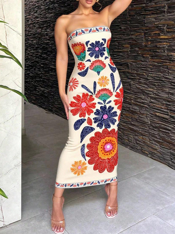 Printed Strapless Bodycon Dress