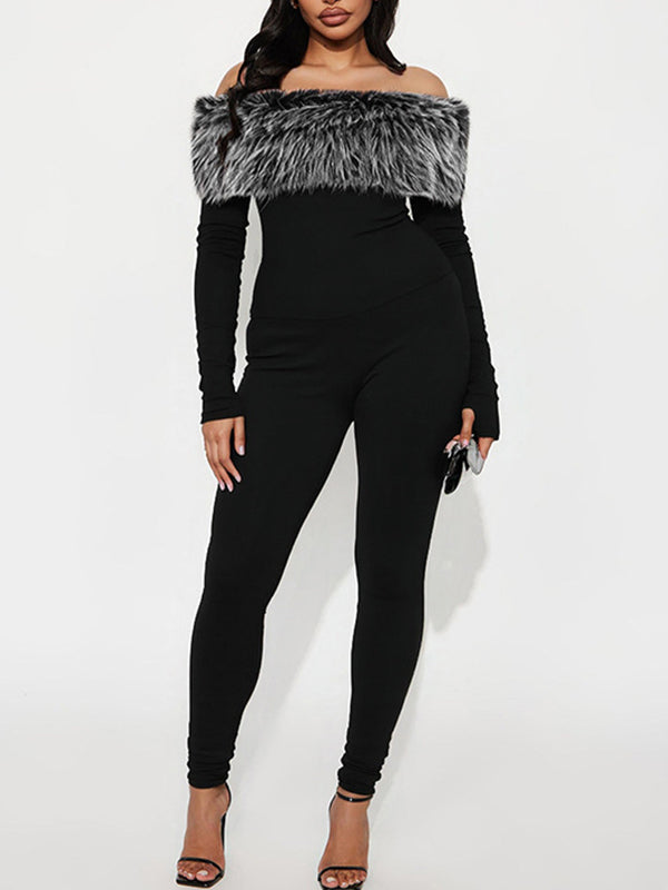Faux-Fur Combo Jumpsuit