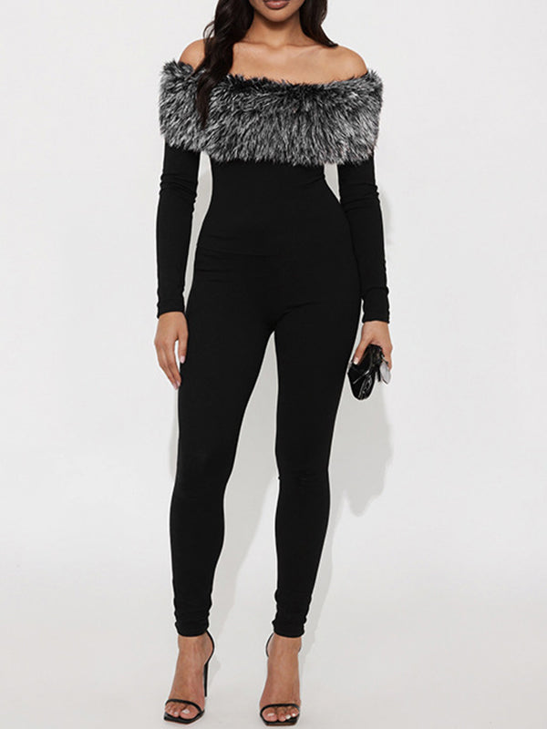 Faux-Fur Combo Jumpsuit