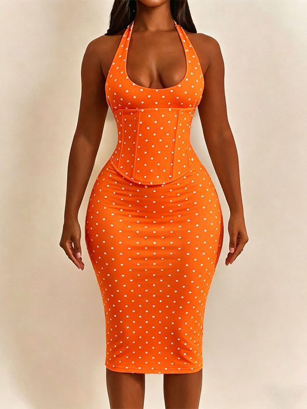 Dot Halter Dress with Corset