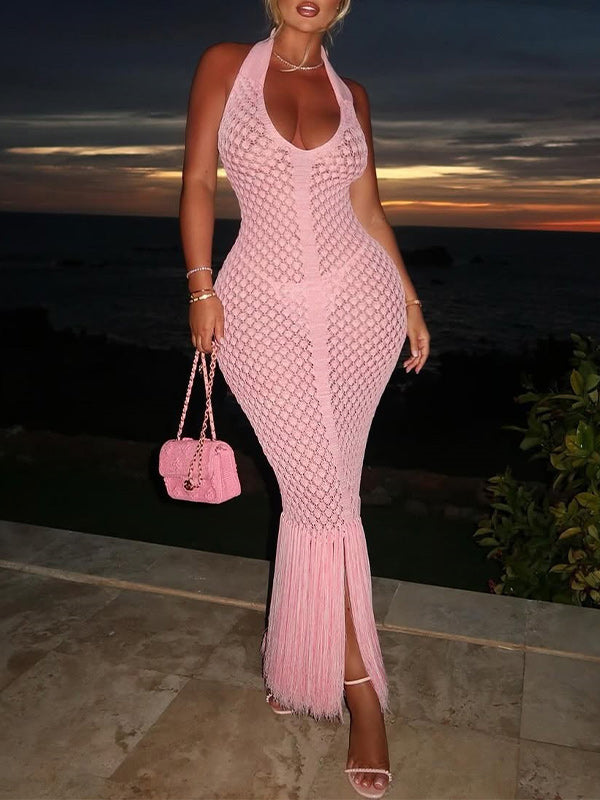Fringe Crochet Halter Dress