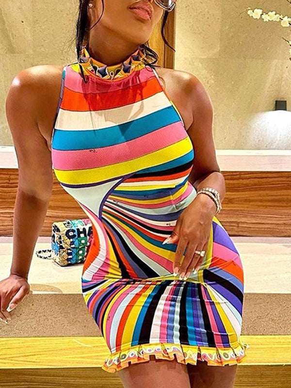 Printed Sleeveless Frilled Dress