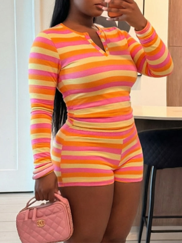 Stripe Button Top & Shorts Set