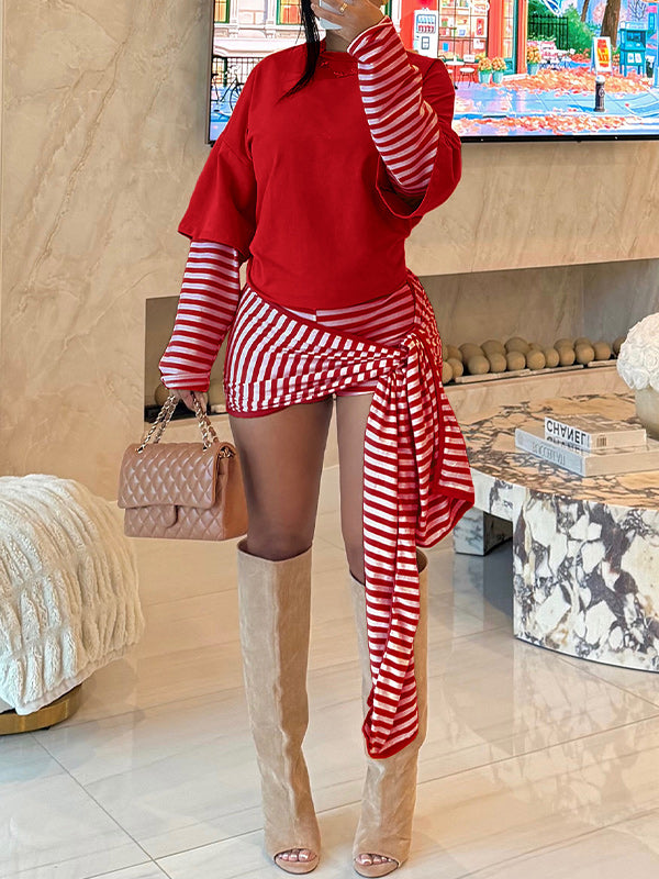 Stripe Combo Top & Tied Shorts Set