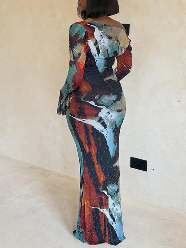 Printed Boat-Neck Maxi Dress