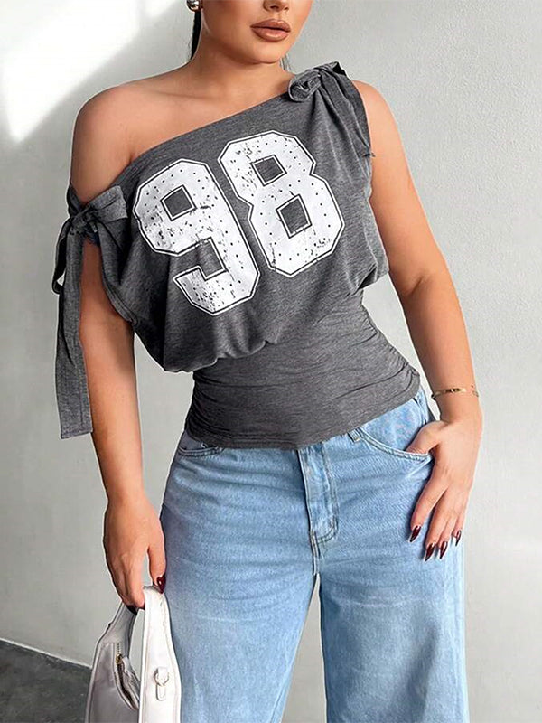 Printed Boat-Neck Tied Tee