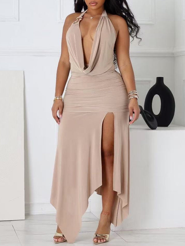 Cowl-Neck Halter Dress