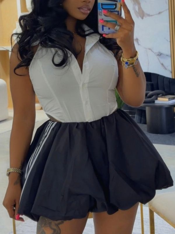 Side-Stripe Bubble Skirt