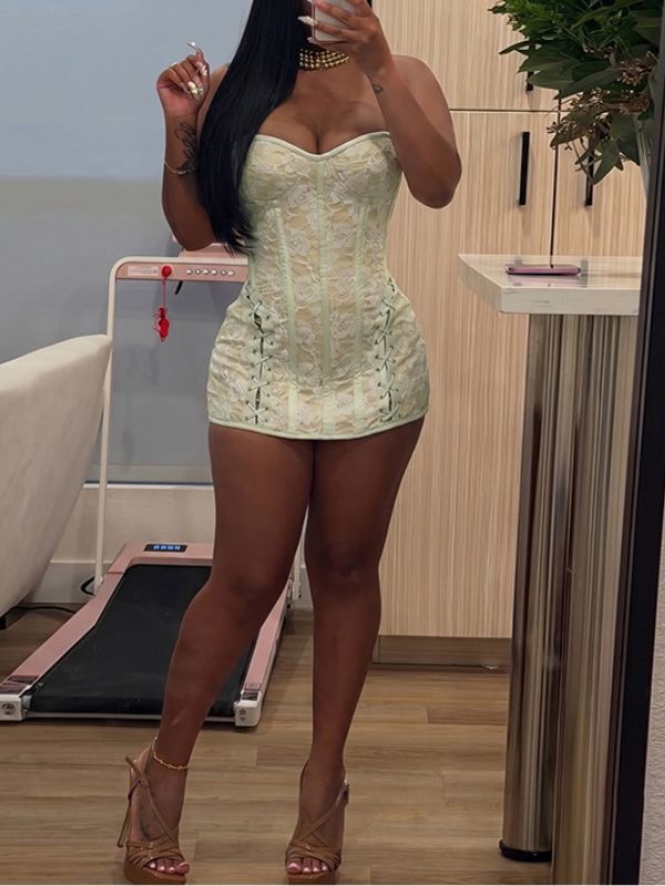 Lace-Up Strapless Dress