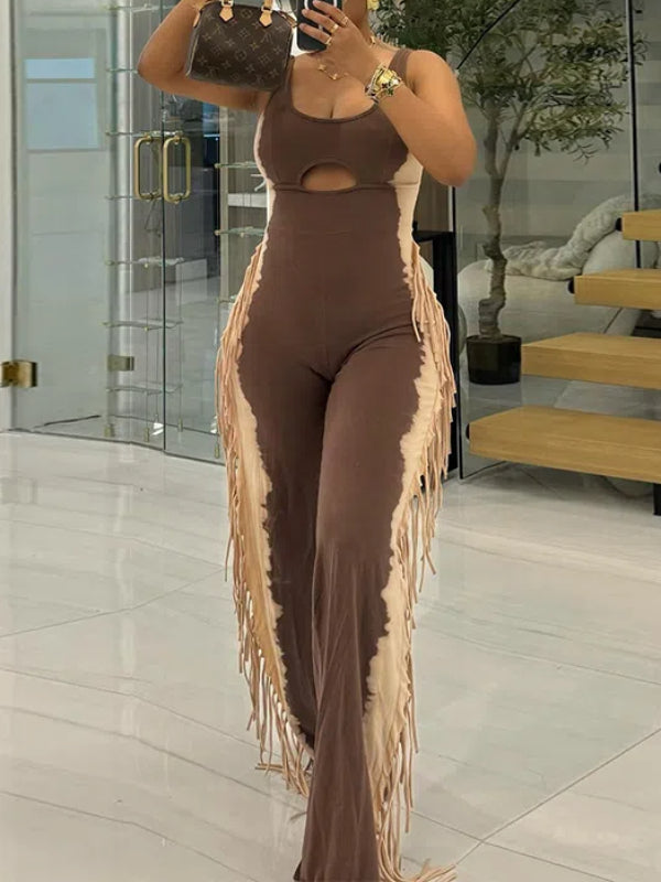 Fringe Combo Sleeveless Jumpsuit