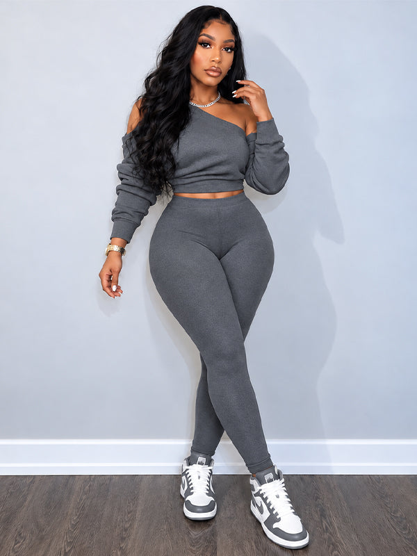 One-Shoulder Sweatshirt & Pants Set