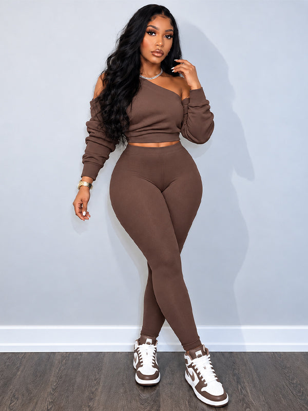 One-Shoulder Sweatshirt & Pants Set