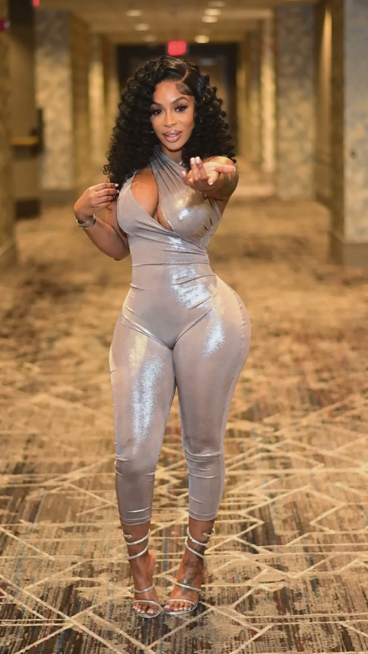 Shimmer One-Shoulder Cutout Jumpsuit