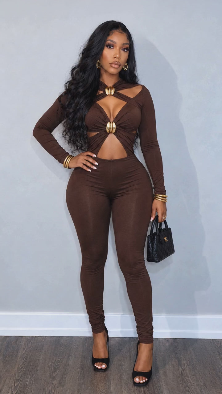Solid Cross Cutout Jumpsuit