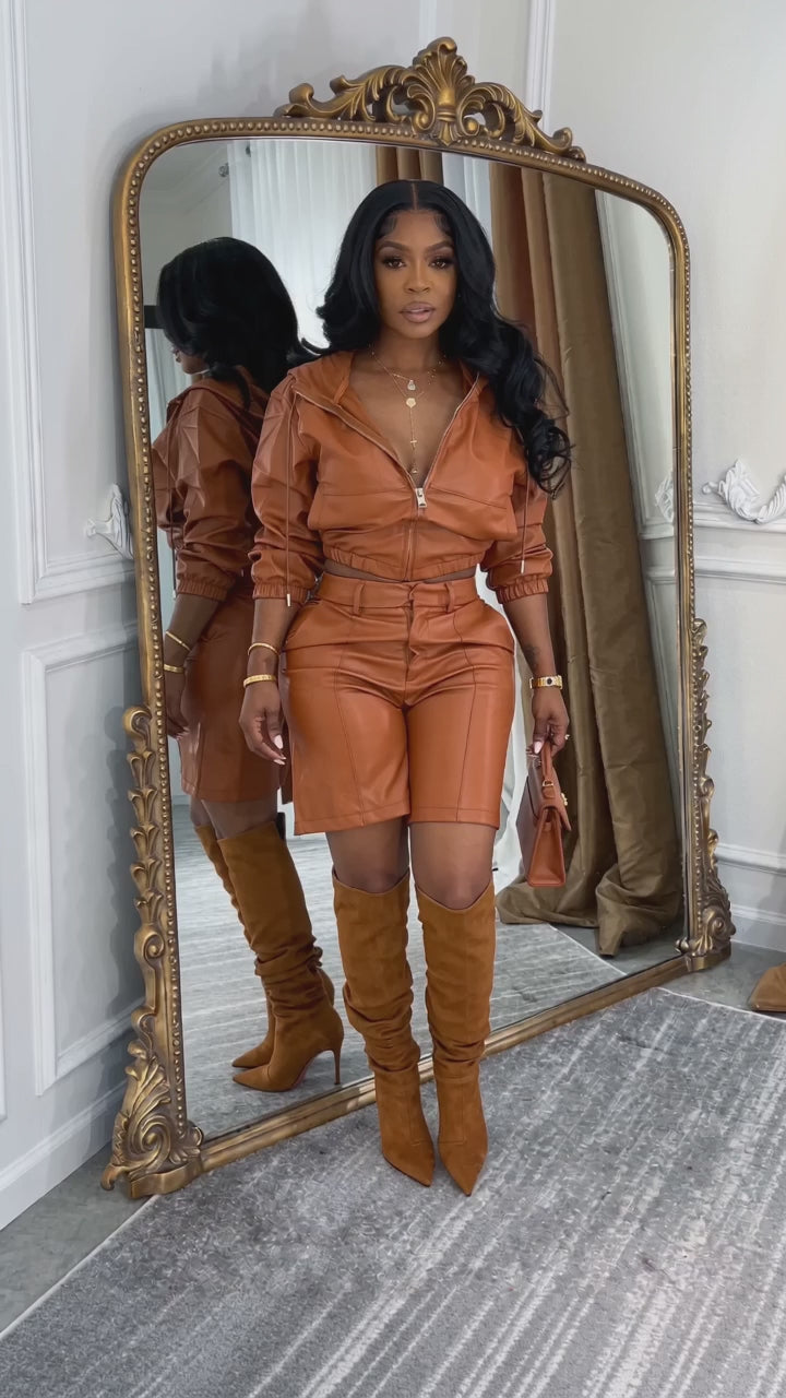 Motionkiller Faux-Leather Hoodie & Shorts Set