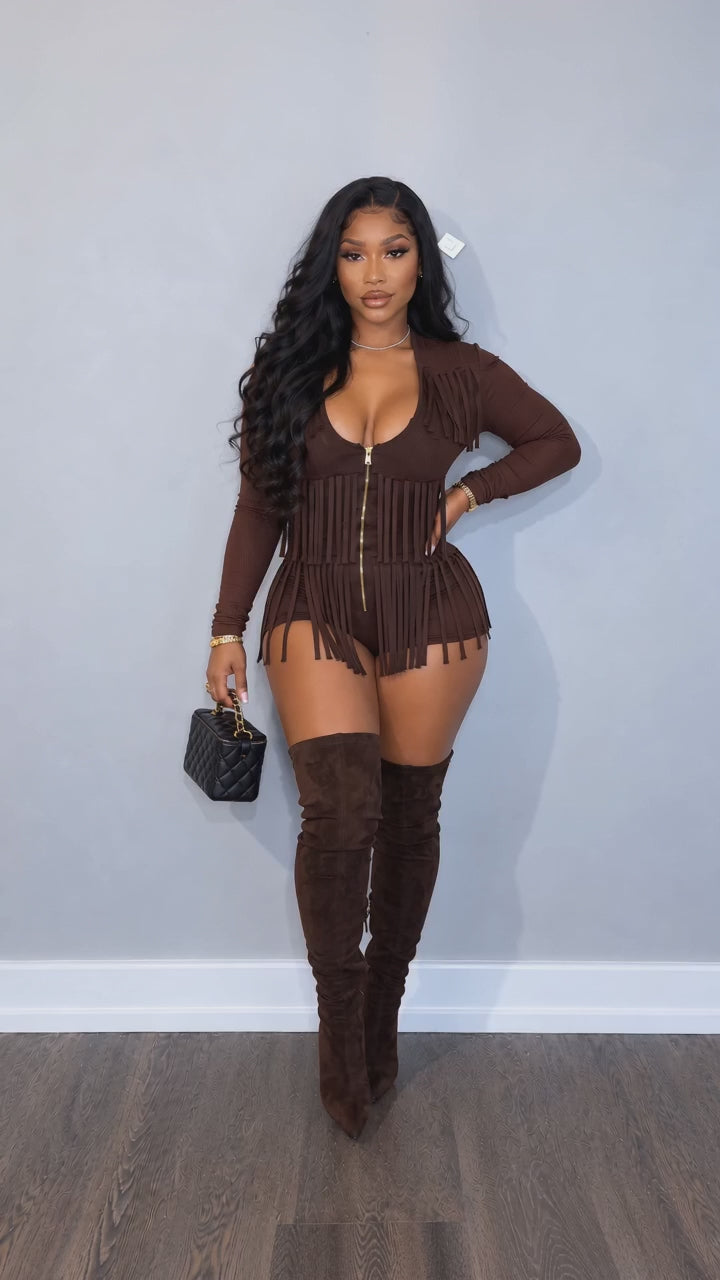 Fringe Zip-Front Romper