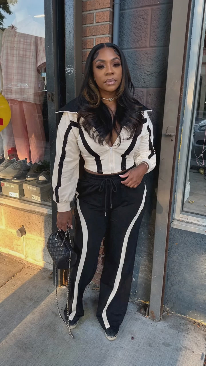 Stripe Zip-Front Jacket & Pants Set