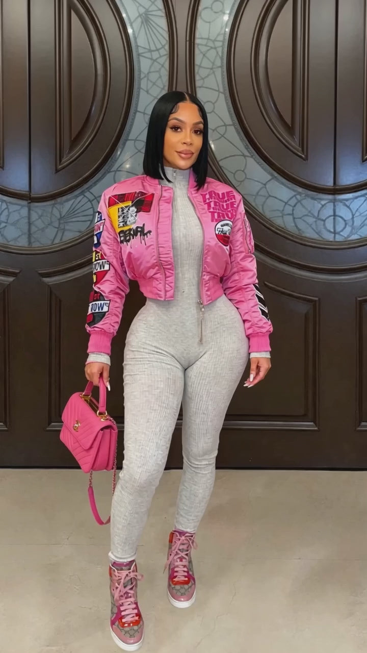 Printed Zip-Front Bomber Jacket