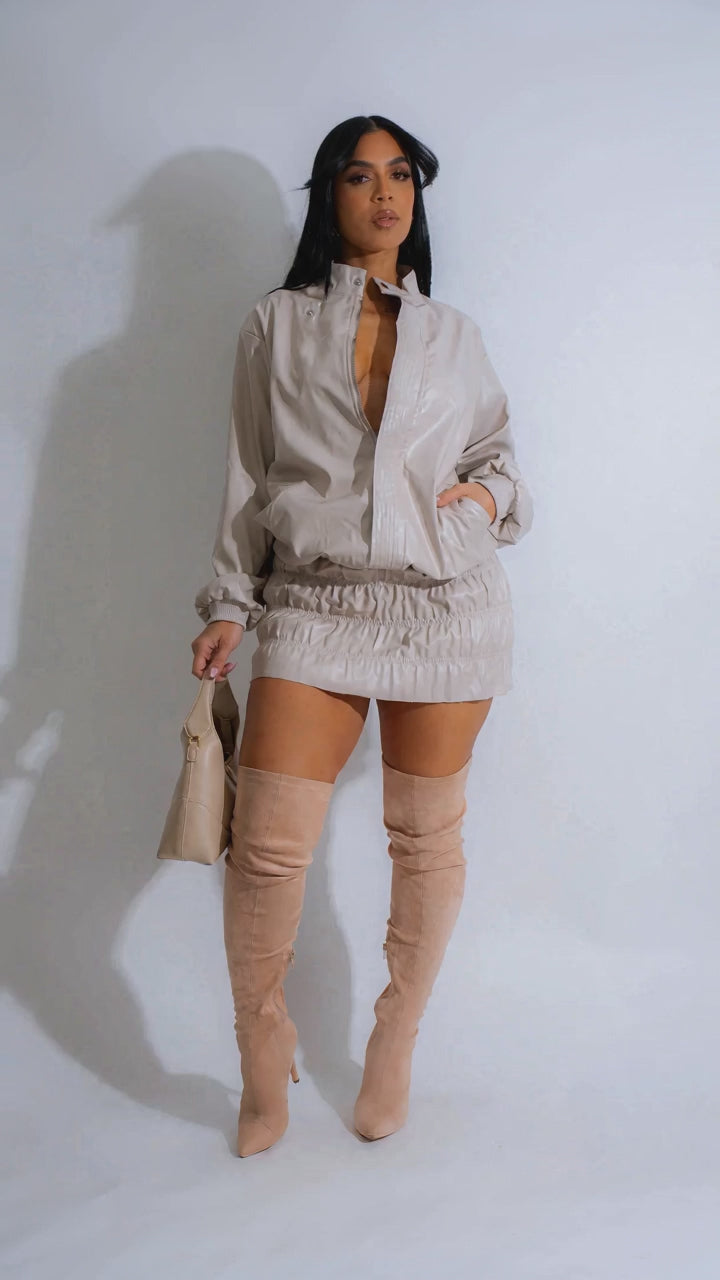 Faux-Leather Jacket & Skirt Set