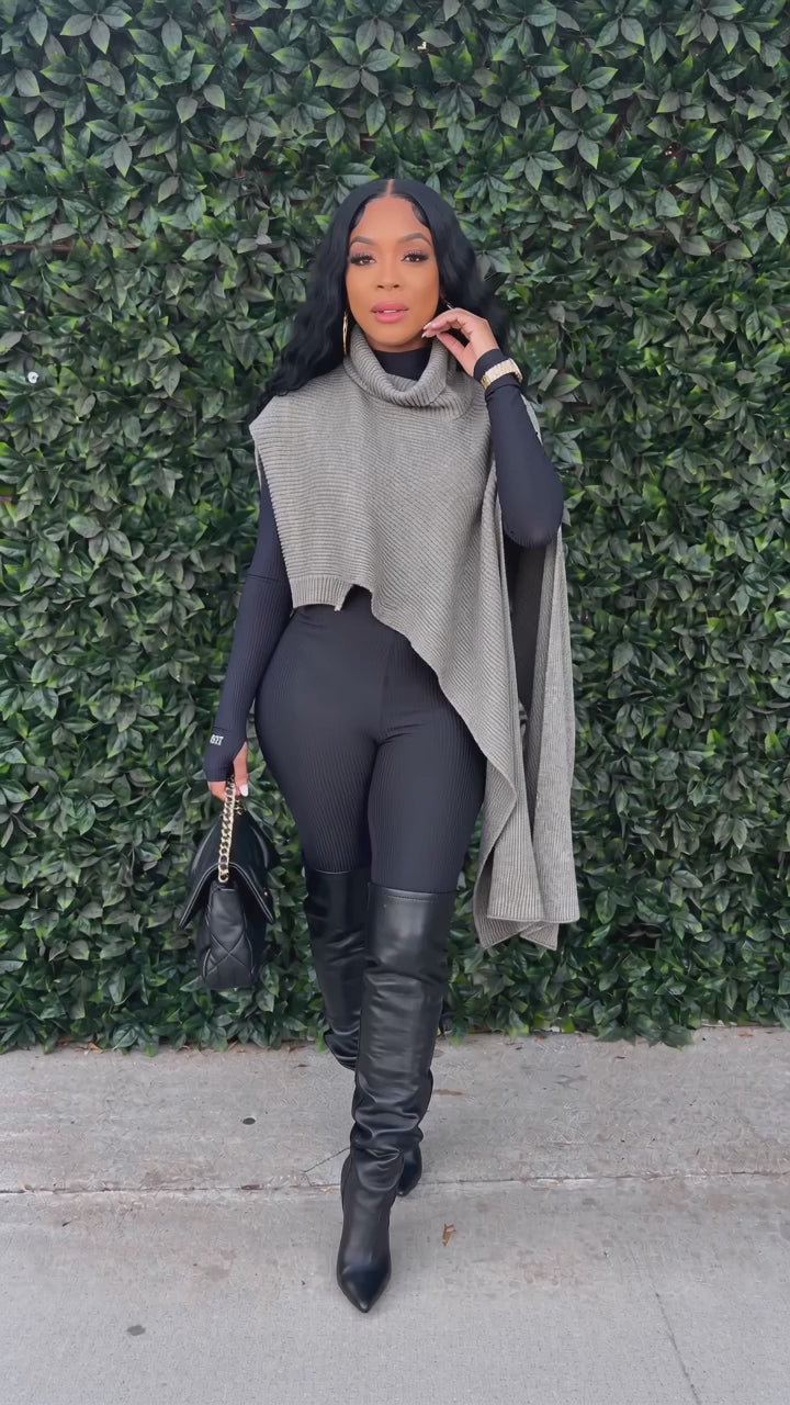 Asymmetric Turtleneck Knit Cape