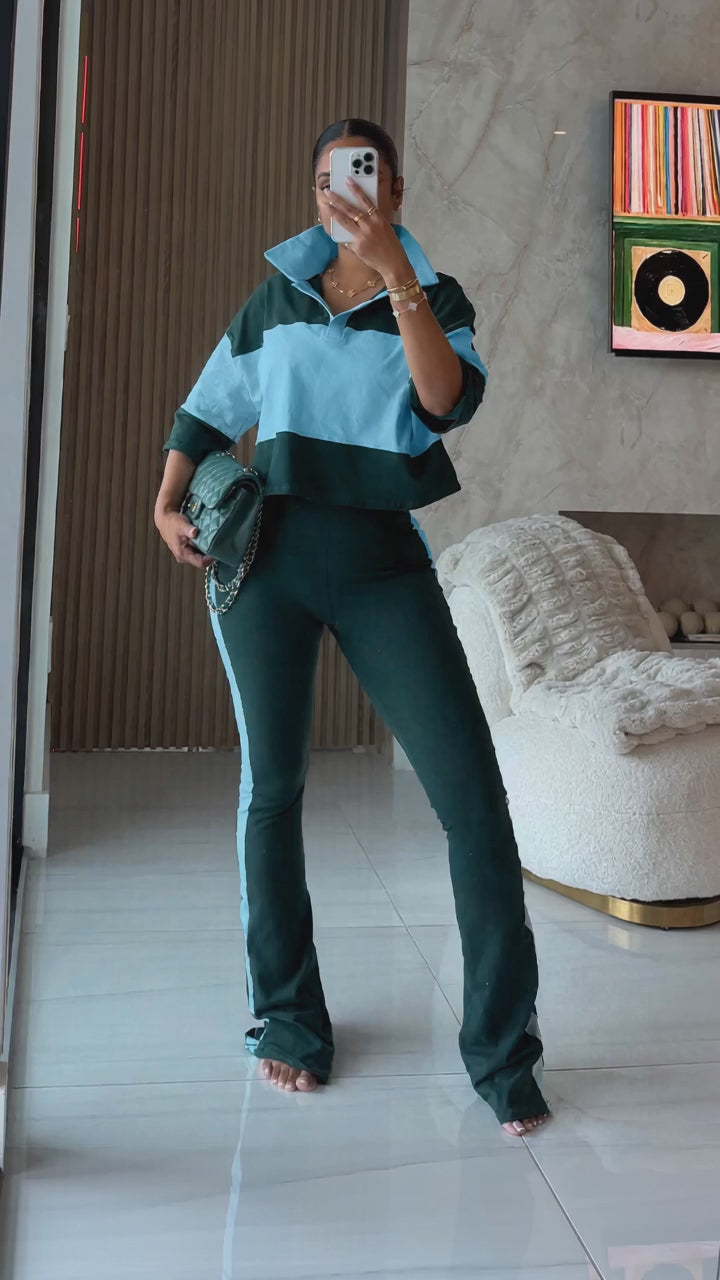 Two-Tone Polo Top & Pants Set