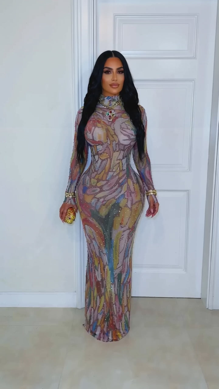 Studded Printed Maxi Dress