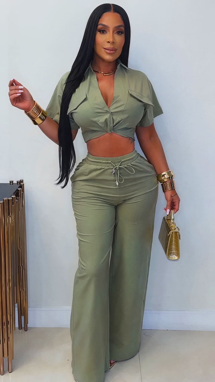 Solid Cargo Shirt & Pants Set