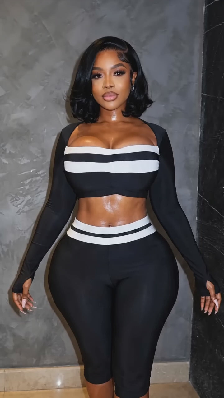 Contrast Crop Top & Capri Pants Set