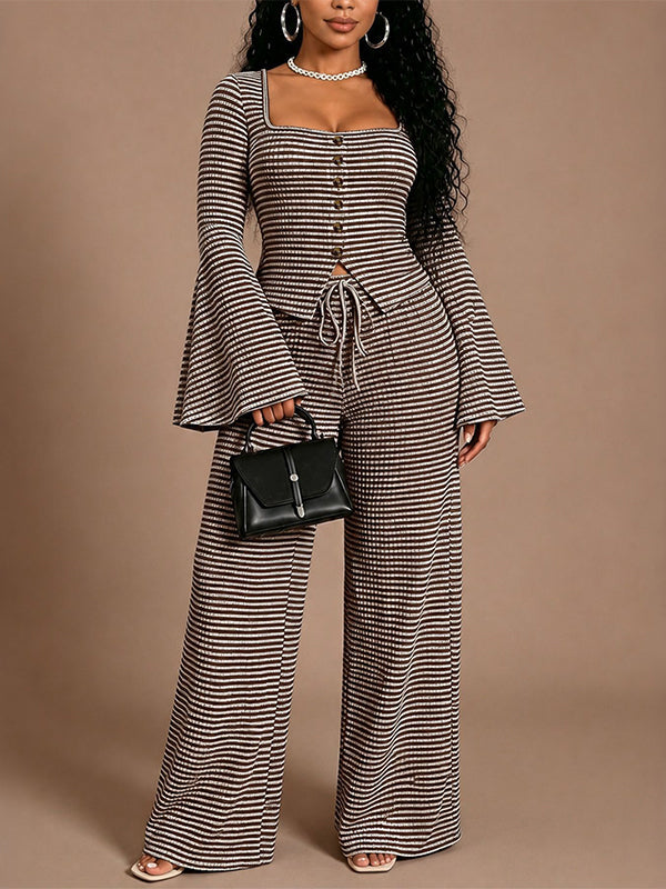 Stripe Top & Wide-Leg Pants Set