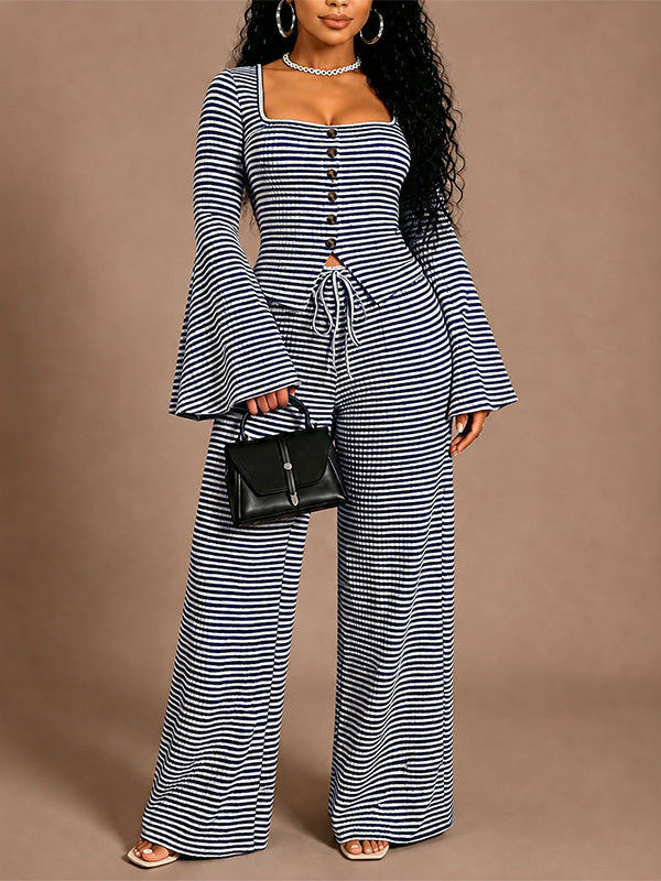 Stripe Top & Wide-Leg Pants Set