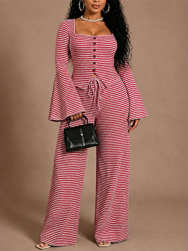 Stripe Top & Wide-Leg Pants Set